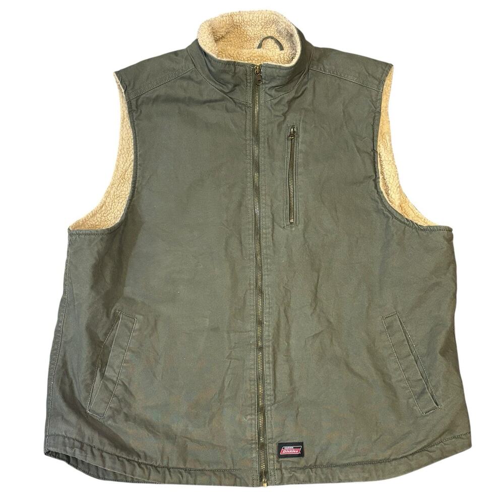 Dickies Vest Sherpa Lined Duck Canvas Olive Green Workwear Men's XL